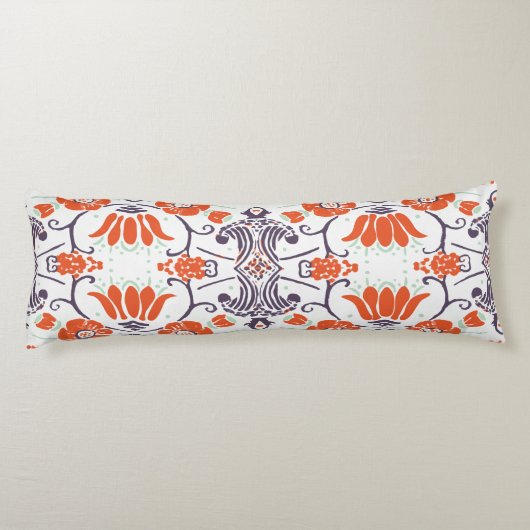 Moderne Oranje monogram en Paarse  bloemen Lichaamskussen (Achterkant)