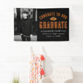 Moderne Oranje Neon Foto Graduation Party Spandoek (Insitu)