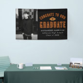 Moderne Oranje Neon Foto Graduation Party Spandoek (Beurs)