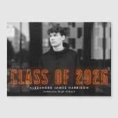 Moderne oranje neon klas van 2025 foto afstuderen magnetische uitnodiging (Voorkant)