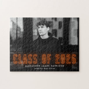 Moderne Oranje Neon Klasse van 2025 Afstuderen Fot Legpuzzel