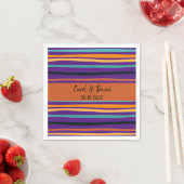 Moderne Oranje Paarse Gestreepte Halloween Bruilof Servet (Insitu)