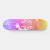 Moderne oranje paarse roze waterverf wolf persoonlijk skateboard (Horizontaal)