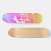 Moderne oranje paarse roze waterverf wolf persoonlijk skateboard (Horizontaal)