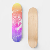 Moderne oranje paarse roze waterverf wolf persoonlijk skateboard (Voorkant)