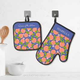 Moderne Oranje Patronen Stijlvolle Gepersonaliseer Ovenwant & Pannenlap Set
