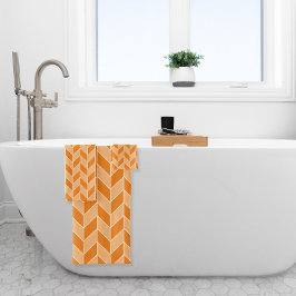 Moderne Oranje Perzik Visgraat Chevron Patroon Bad Handdoek