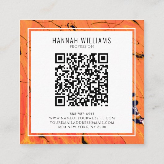 Moderne Oranje QR-code Terracotta-verfpatroon Vierkante Visitekaartje (Achterkant)
