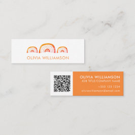 Moderne Oranje regenboog-Waterverf QR-code Mini Visitekaartje