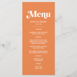 Moderne Oranje Retro Tropische Bruiloft Menu