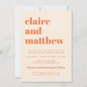 Moderne Oranje retrorgeometrische bruiloft in één Kaart (Voorkant)