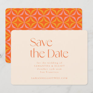 Moderne Oranje retrorgeometrische eenvoudige bruil Save The Date