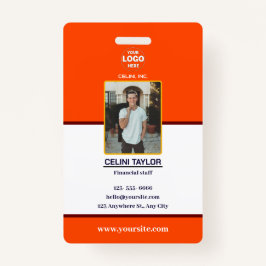 Moderne Oranje Rode ID Kaart met Foto & Logo Badge