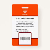 Moderne Oranje Rode ID Kaart met Foto & Logo Badge (Achterkant)