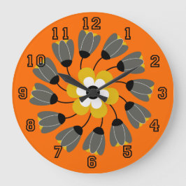 Moderne, Oranje ronde, Floral Swirl Grote Klok