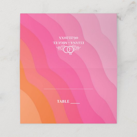 moderne oranje roze bruiloft plaatskaartje (Buitenkant ongevouwen)