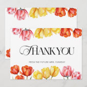 Moderne Oranje Roze Tulpen Bloemige Bruidsdouche Bedankkaart (Voorkant / Achterkant)