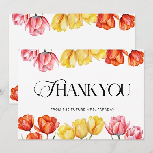 Moderne Oranje Roze Tulpen Bloemrijke Bruidsdouche Bedankkaart (Voorkant / Achterkant)