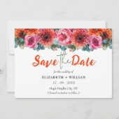 Moderne Oranje Roze Waterverf Bloemen Fotobruiloft Save The Date (Voorkant)