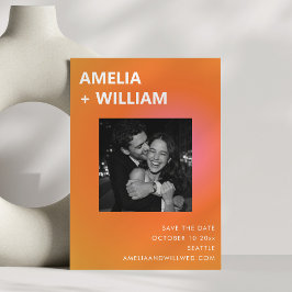 Moderne oranje roze zomer trouwfoto save the date