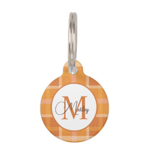 Moderne Oranje Rut Monogram Naam Custom Huisdierpenning