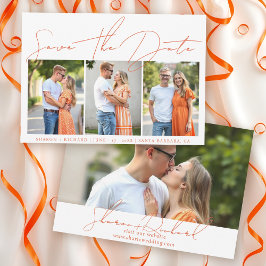 Moderne oranje script kalligrafie 3 fotocollage save the date