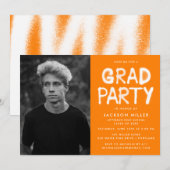 Moderne Oranje Spray Paint Photo Graduation Party Kaart (Voorkant / Achterkant)