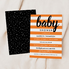 Moderne Oranje strepen Halloween Baby shower Kaart