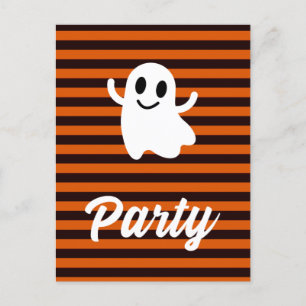 Moderne Oranje Stripes Ghost Halloween Party Briefkaart