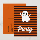 Moderne Oranje Stripes Ghost Halloween Party Briefkaart (Voorkant / Achterkant)
