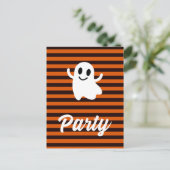 Moderne Oranje Stripes Ghost Halloween Party Briefkaart (Staand voorkant)