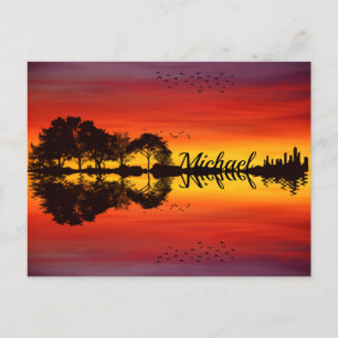 Moderne Oranje Sunset Guitarist Name Waterverf Briefkaart