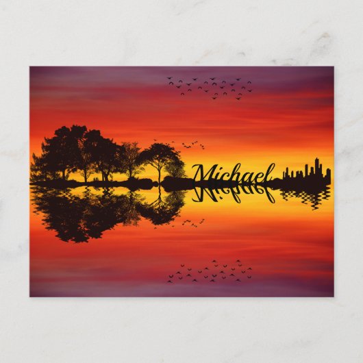 Moderne Oranje Sunset Guitarist Name Waterverf Briefkaart (Voorkant)