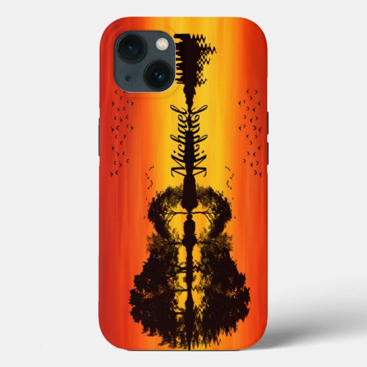 Moderne Oranje Sunset Guitarist Name Waterverf Case-Mate iPhone Case (Achterkant)