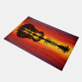 Moderne Oranje Sunset Guitarist Name Waterverf Deurmat (Schuin)