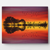 Moderne Oranje Sunset Guitarist Name Waterverf Fotoplaat (Voorkant)