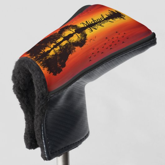 Moderne Oranje Sunset Guitarist Name Waterverf Golfheadcover (3/4 voorkant)