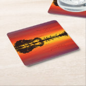 Moderne Oranje Sunset Guitarist Name Waterverf Kartonnen Onderzetters (Schuin)