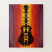 Moderne Oranje Sunset Guitarist Name Waterverf Legpuzzel (Verticaal)