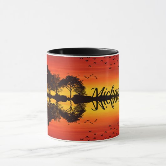 Moderne Oranje Sunset Guitarist Name Waterverf Mok (Midden)