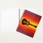 Moderne Oranje Sunset Guitarist Name Waterverf Planner (Display)