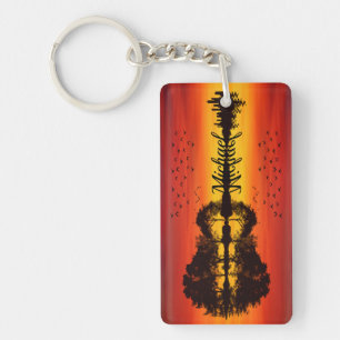 Moderne Oranje Sunset Guitarist Name Waterverf Sleutelhanger