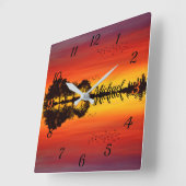 Moderne Oranje Sunset Guitarist Name Waterverf Vierkante Klok (Hoek)