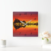 Moderne Oranje Sunset Guitarist Name Waterverf Vierkante Klok (Huis)