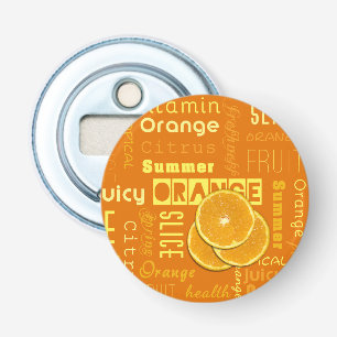 Moderne Oranje tipografie Fruitstuk Button Flesopener