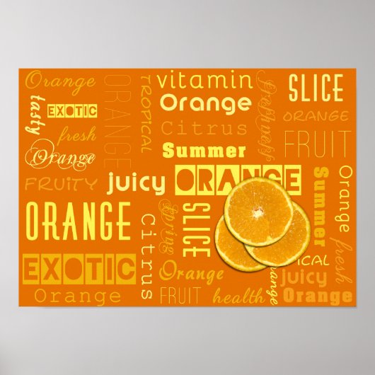 Moderne Oranje tipografie Fruitstuk Poster (Voorkant)