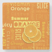 Moderne Oranje tipografie Fruitstuk Stenen Onderzetter (Voorkant)