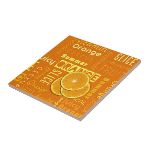 Moderne Oranje tipografie Fruitstuk Tegeltje