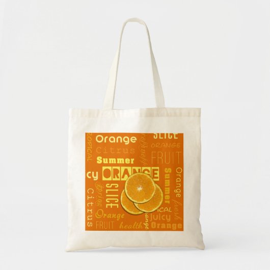Moderne Oranje tipografie Fruitstuk Tote Bag (Voorkant)