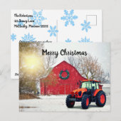  Moderne Oranje tractor in Barnyard kerst  Briefkaart (Voorkant / Achterkant)